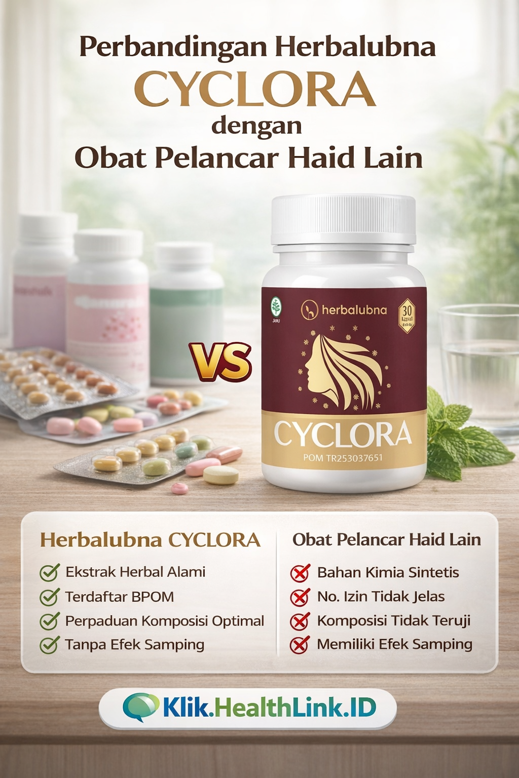 Perbandingan Herbalubna Cyclora dengan Obat Pelancar Haid Lain